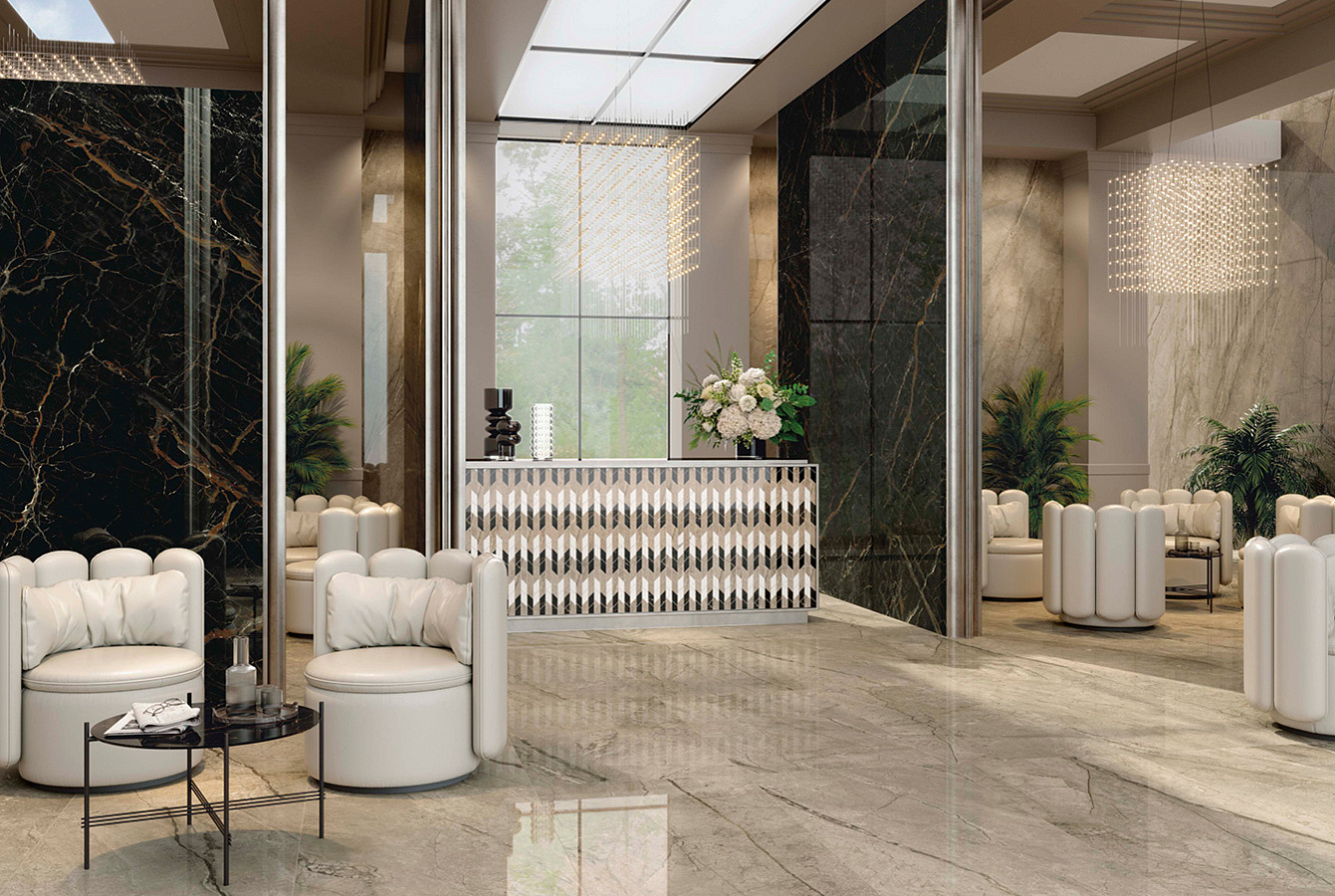FORTE DEI MARMI / MYSTIC GREY + OMBRA DI CARAVAGGIO / WATERFALL MOSAIC