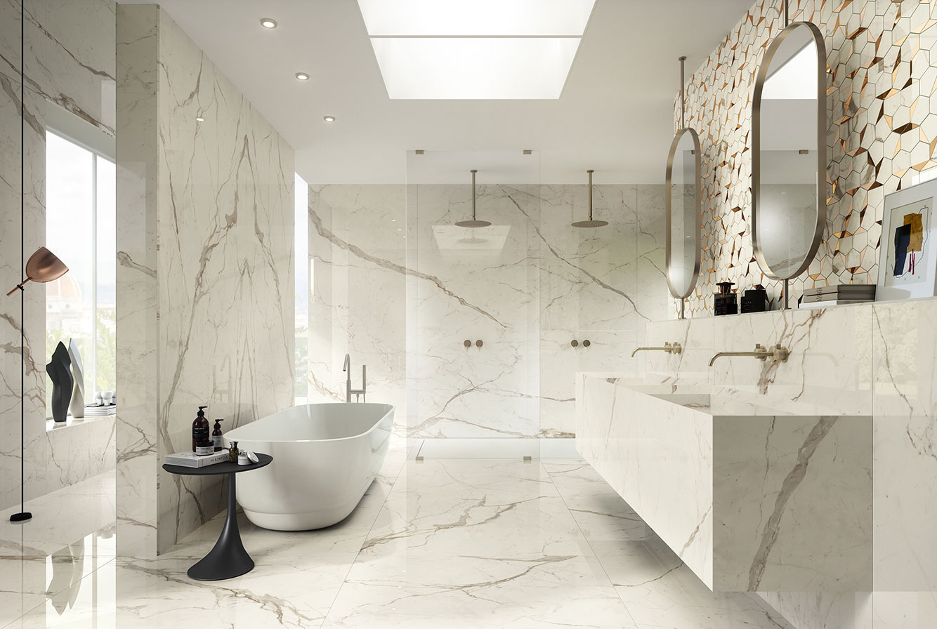 MARVEL SHINE CALACATTA PRESTIGIO / CALACATTA PRESTIGIO BOOKMATCH / CALACATTA PRESTIGIO GOLD HEX SHINY